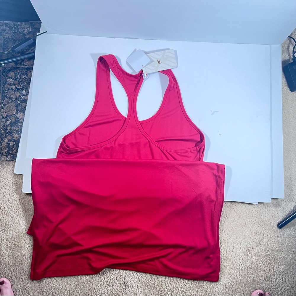 Fabletics Cacey Racerback Dress side slither tricot fabric scarlet red size XL - Picture 13 of 13